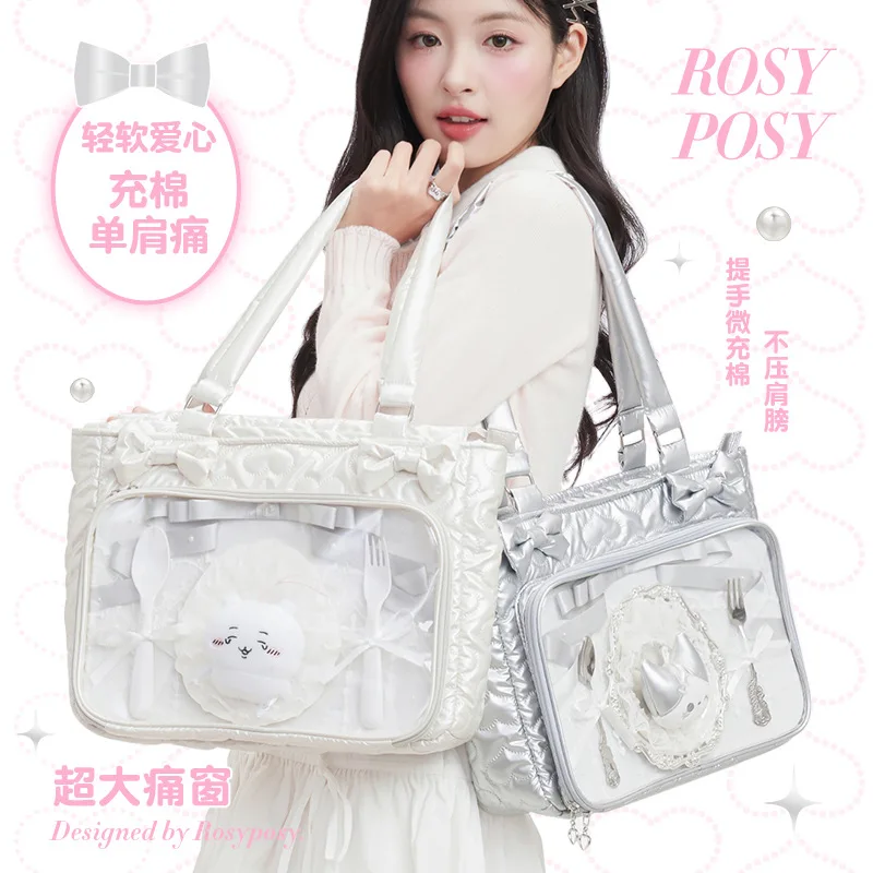 

Японские легкие мягкие сумки на плечо с хлопковым наполнением, сумки lta в стиле Лолиты, милый милый бант, большая вместительная сумка для хранения для девочек, детская компьютерная сумка