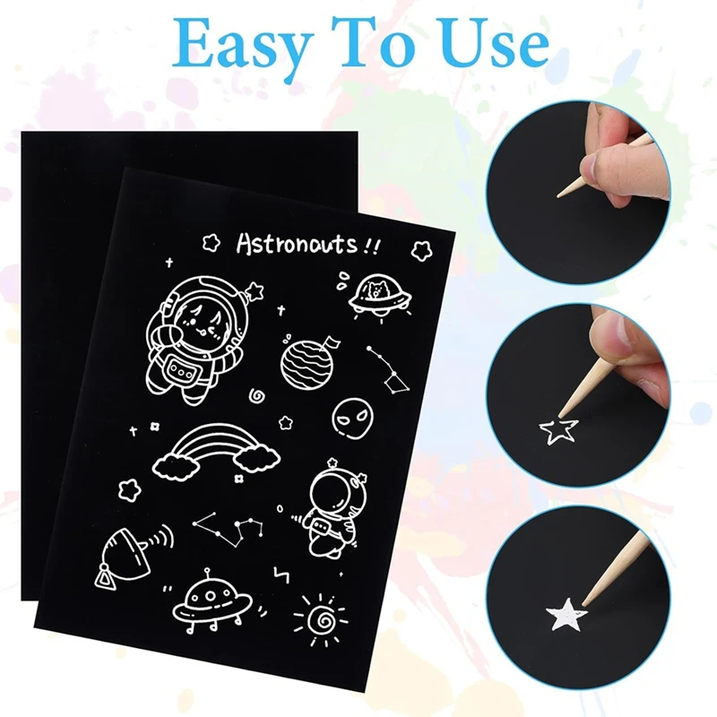 Scratch Paper Art Set 50 Sheets 7.8X11.2 In Black Coated Scratchboard Paper Scratch Paper For Kids Adults