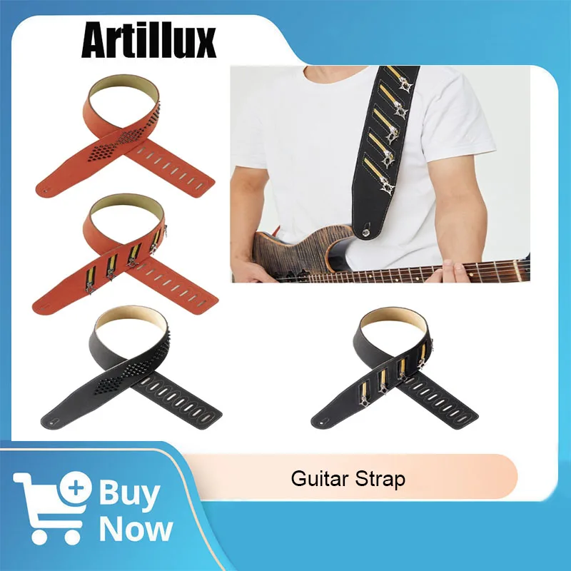 

1Pc Punk Guitar Strap Fashion Adjustable Leather Strap For Folk Guitar Electric Guitar Bass Ukulele Guitar Accessories