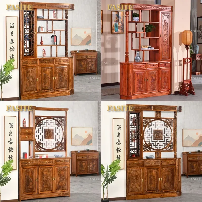 For Solid Wood Elm Dragon Column Porch Cabinet Antique Foyer Shoe Storage Living Room Partition Double-sided