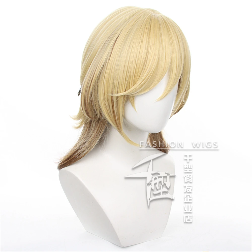 High Quality Kaveh Cosplay Wig Game Genshin Impact Kaveh Wig 50cm Long Linen Gold With Braid Heat Resistant Hair Wigs + Wig Cap
