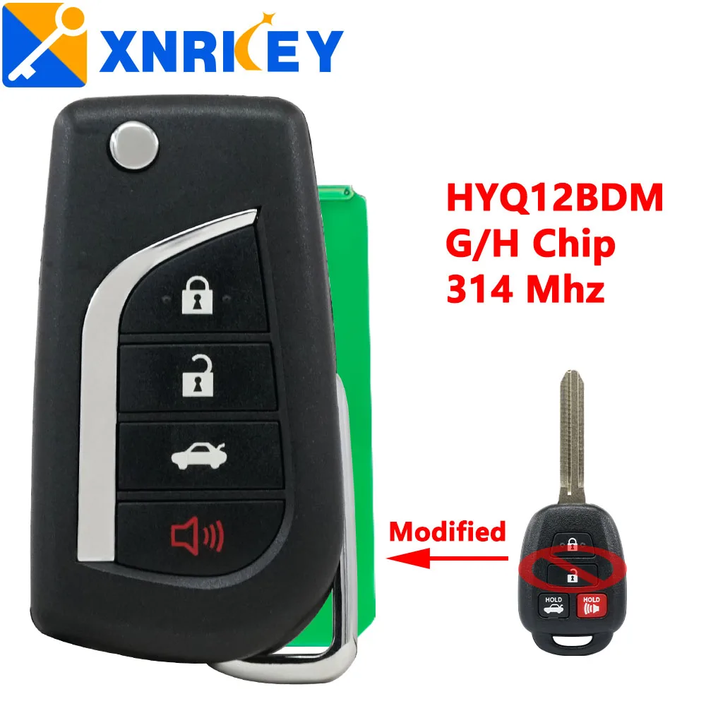 XRNKEY Upgraded Flip Remote Car Key for Toyota Camry 2012-2014 Corolla 2014-2016, Fob 4 Button - 314MHz - G/ H Chip - HYQ12BDM