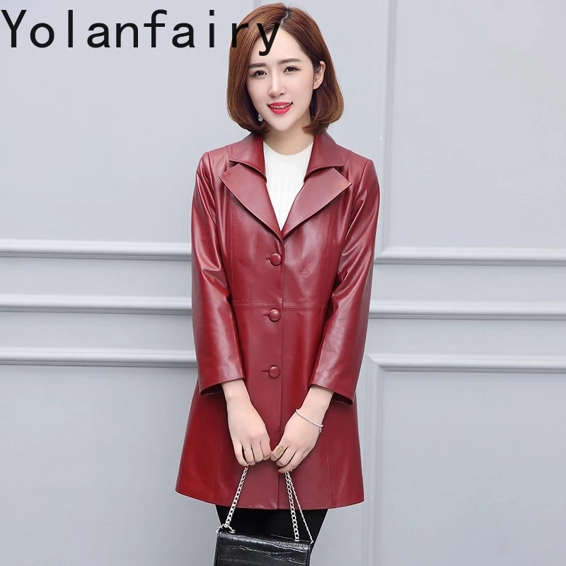 YOLANFAIRY nuevo abrigo de piel de oveja auténtica para mujer primavera otoño chaqueta de cuero genuino de longitud media Chaquetas ajustadas para mujer
