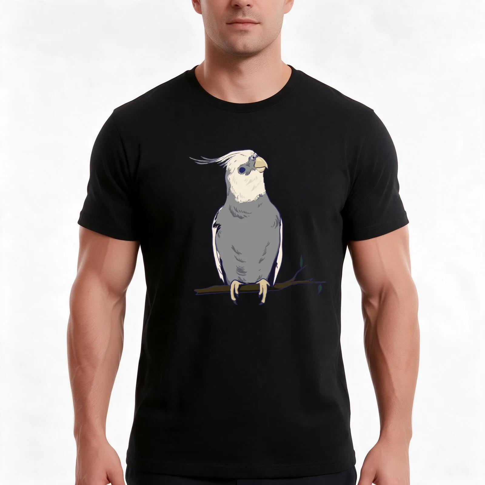 White Faced Cockatiel Bird T-Shirt, Summer Casual Cotton Tee, Oversized Streetwear Tops, Vintage Graphic Print, Unisex Men Women