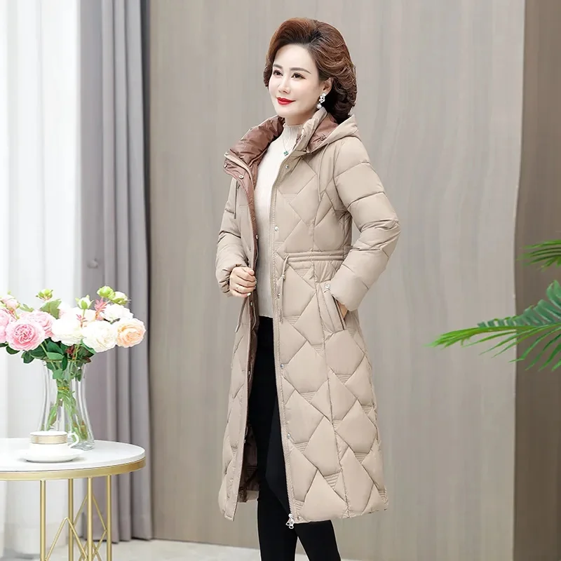 Women Warm Winter Long Parka Coat Middle-aged Mother Slim Down cotton Thicken Jacket Female Hooded Outwear Parkas