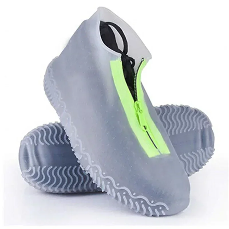 Women And Men Rubber Shoes Cover Zippers Unisex Reusable Waterproof Covers White Non-slip silicone Rain Covers New