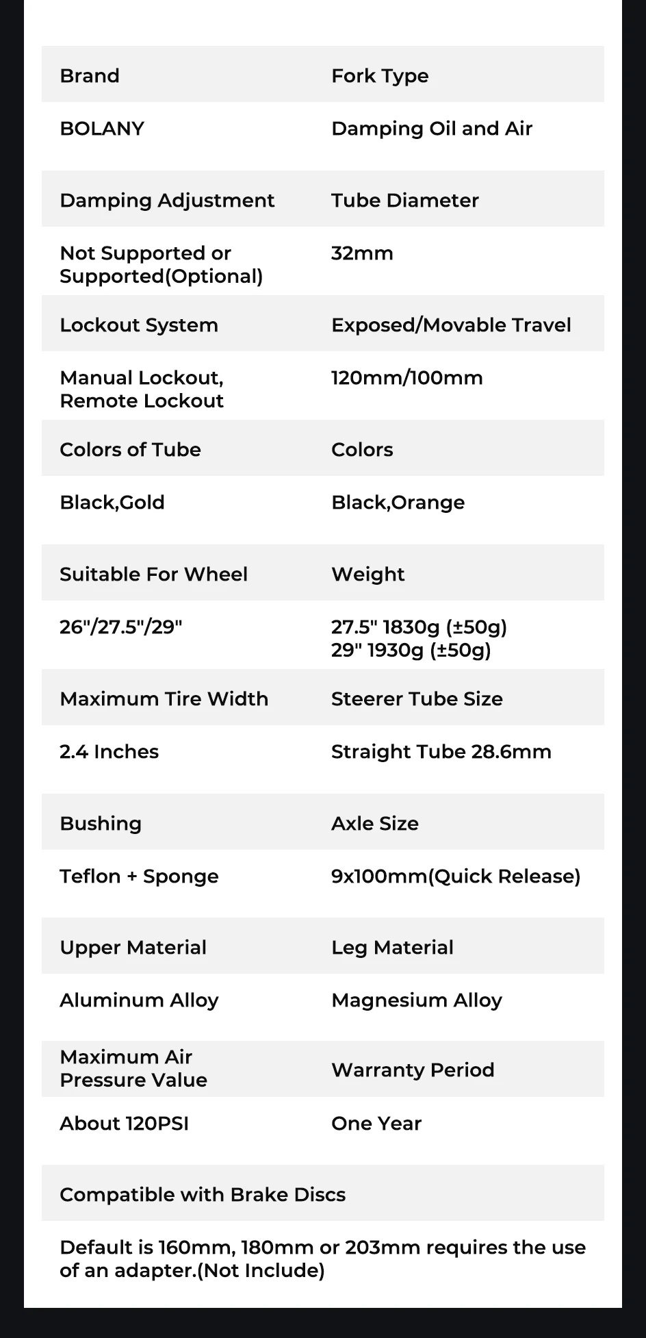 BOLANY Fahrrad-Luftgabel, 27,5/29 Zoll, 120 mm, Reiseöl, Luftfederung, leichte Schnellspanner-Fahrradgabel aus Magnesiumlegierung – Detail 3