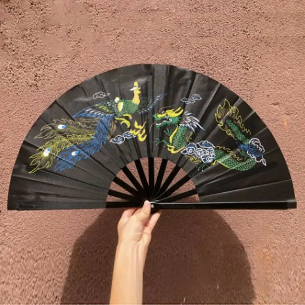 

34cm Chinese Tai Chi Yoga Kung Fu Fan 10 Styles Chinoiserie Gift Dance Performance Fan Plastic Bone Hand Folding Stage Fan
