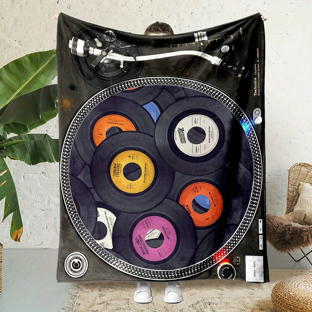 1pc Music Lover Themed Blanket - DJ Player Print Blanket, Perfect for Sofa, Bed, Office and Travel Camping Throw Blanket