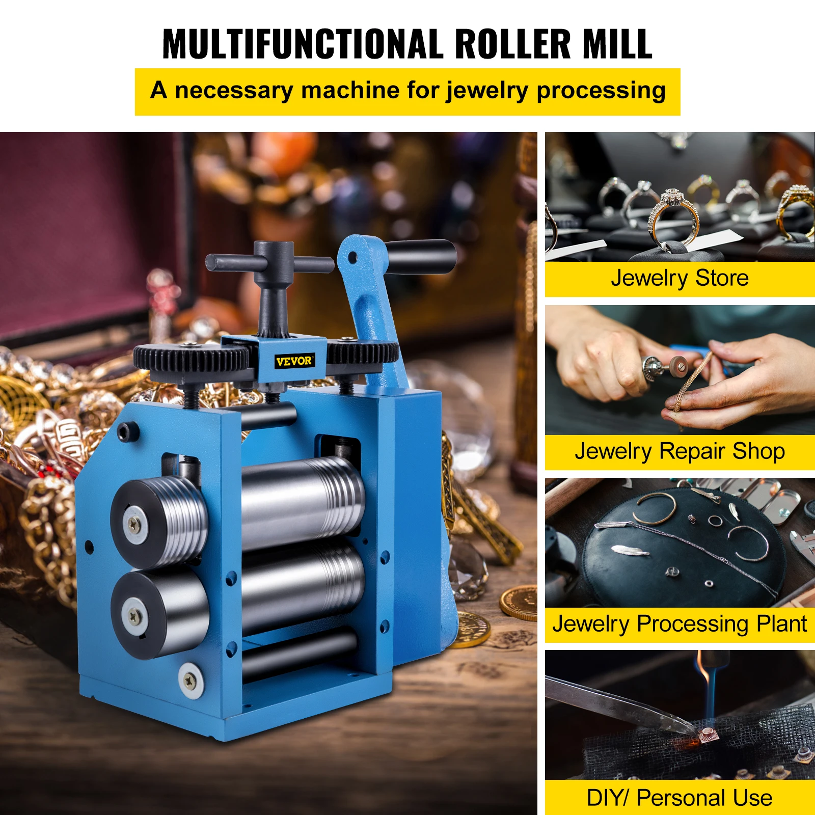 VEVOR 3Inch Rolling Mills Gear Ratio 1:2.5 Manual Combination Metal Jewelry Sheet Square Semicircle Pattern Wire Roller Mill