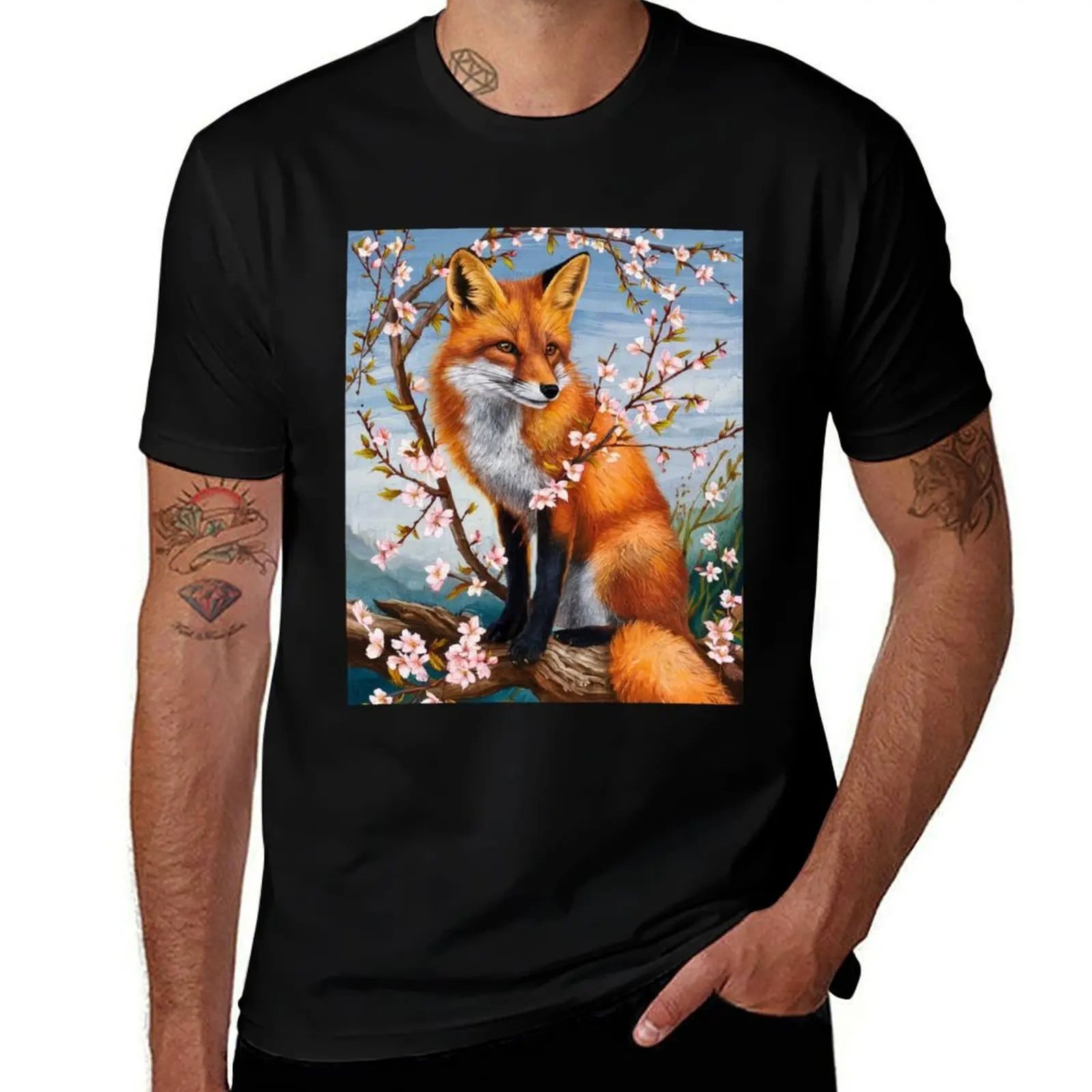 

Fox Portrait. Fox with cherry blossom, fox painting, Leonardo da Vinci style T-Shirt