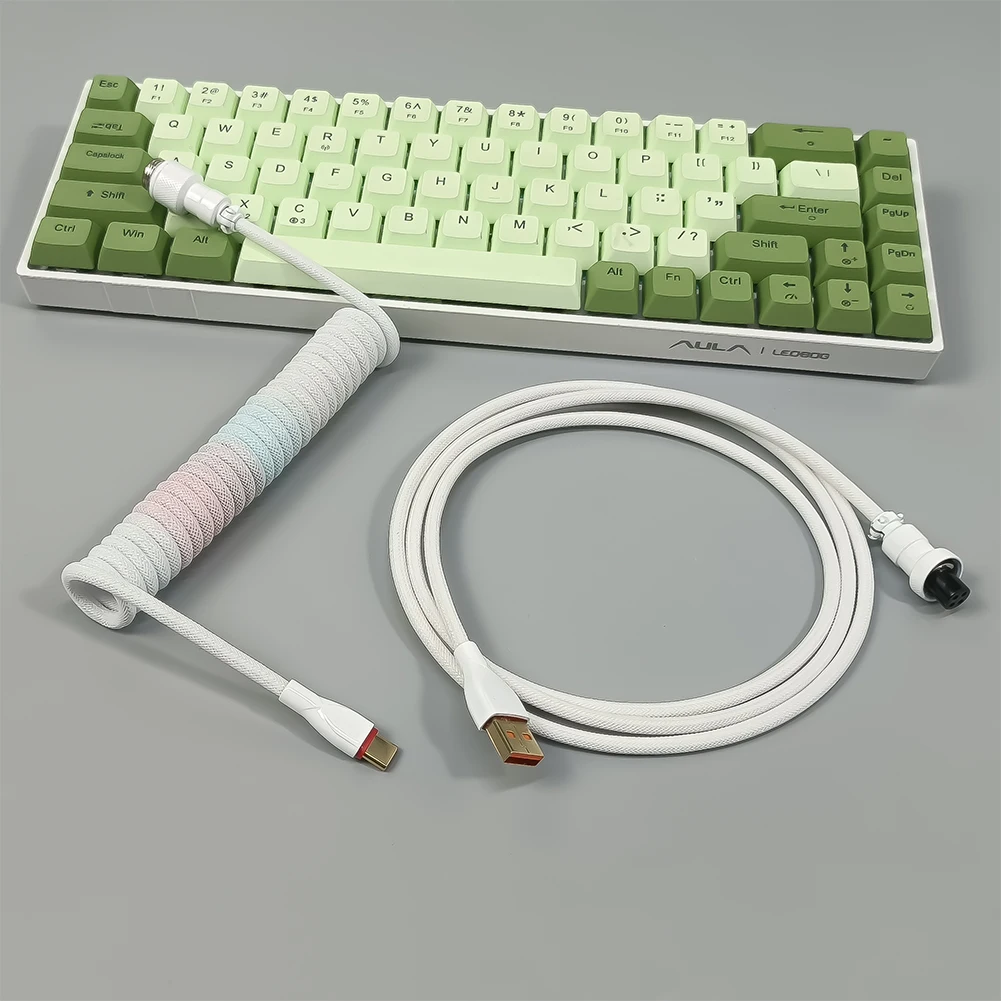 Cable enrollado para teclado mecánico, Cable USB tipo C de 1,8 M, Conector de aviación, accesorios de Paracord en espiral