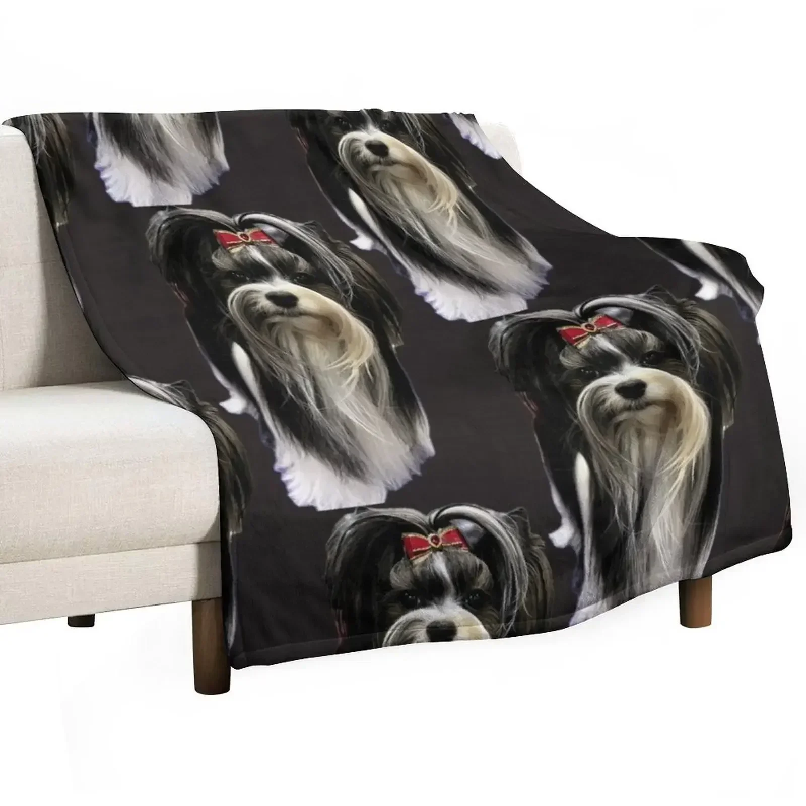 Hermosa manta de terrier Biewer, manta cálida para dormir, para oficina, sofá, cama