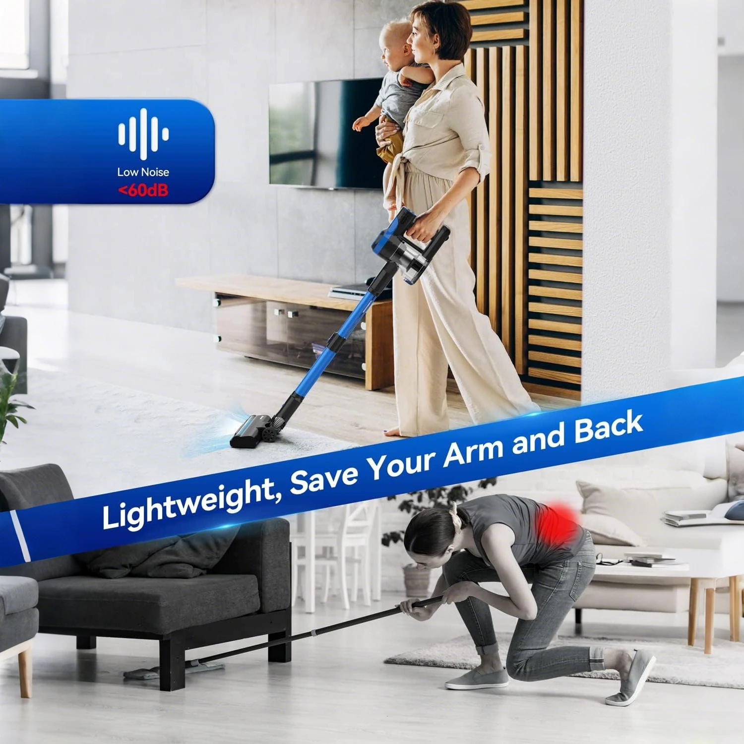 Devoac V50 Cordless Vacuum Cleaner, Lightweight Vacuum Cleaner with Rechargeable Battery, Convenient 6 in 1 Stick Vacuum Cleaner