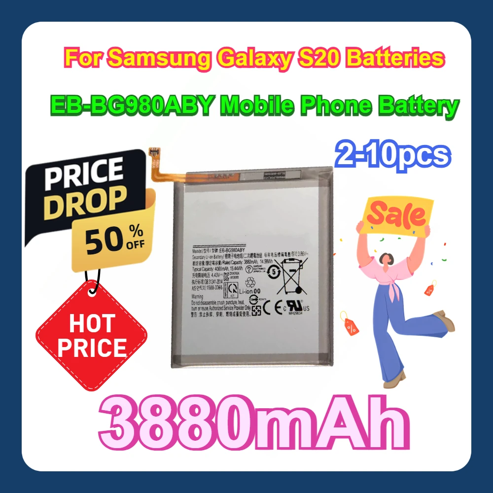 

2-10pcs For Samsung Galaxy S20 Batteries EB-BG980ABY Mobile Phone Battery Replacement