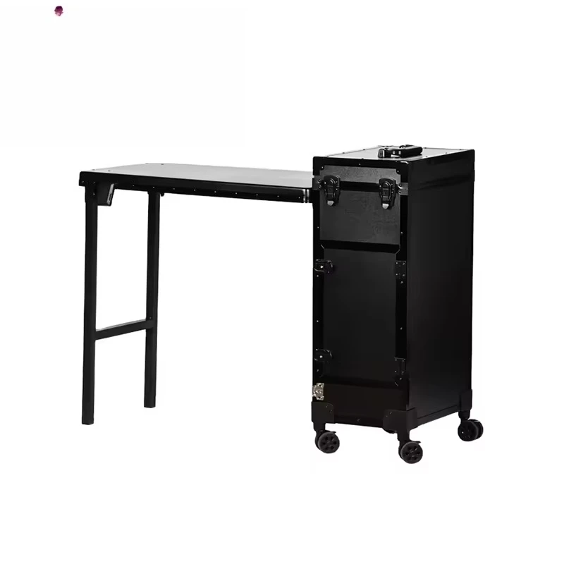 Portable trolley with Light Emitting Diode and Mirror Nail Table Large Capacity Rolling Dresser Polished Drawer Storage Box