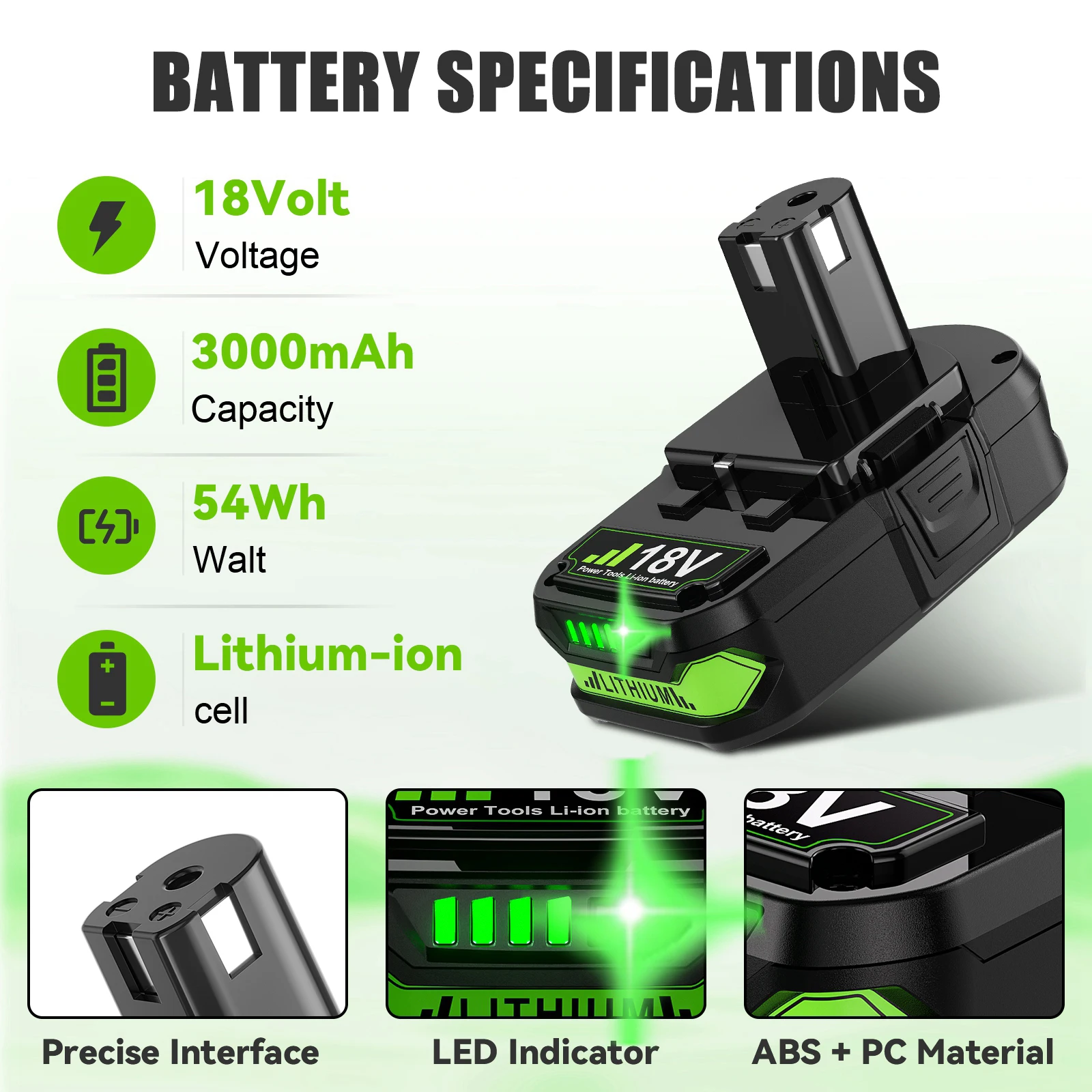 Ryobi용 18V 리튬 배터리, 교체용 전지, 18v, P108 P102 P103 P104 P105 P109 BPL1820 RB18L50 RB18L40