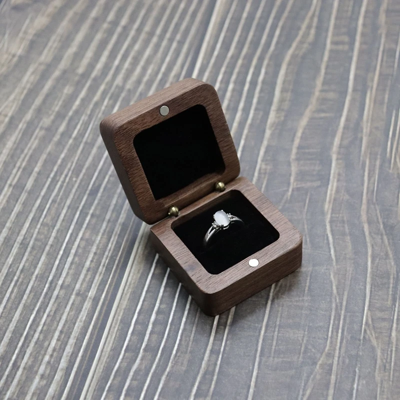 Unisex Small Thin Wooden Engagement Ring Box Flat Ring Box for Proposal, Wedding (Premium Wood) 40GB