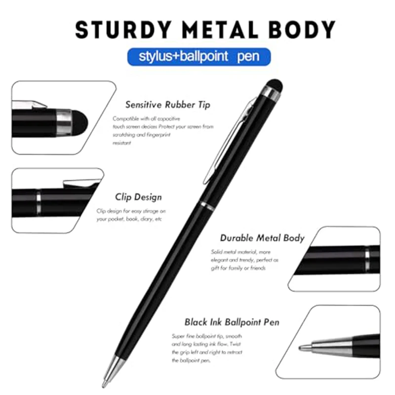 50Pcs 2-in-1 Metal Touch Screen Stylus Ballpoint Pens