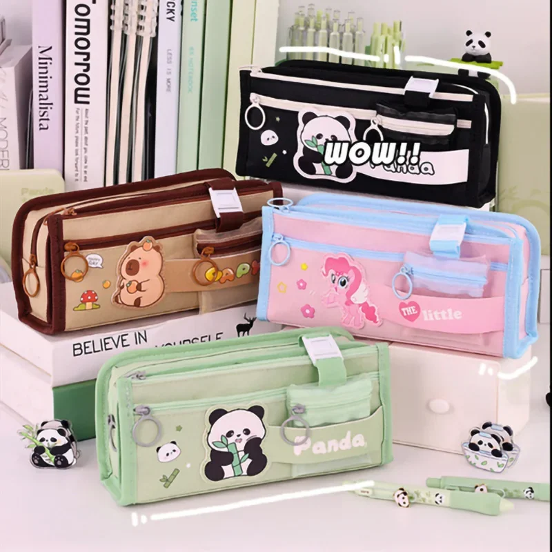 Federmäppchen mit großem Fassungsvermögen für Studenten, süßer Panda, Capybara-Stifttasche, mehrere Taschen, Oxford-Stoff, Schreibwaren-Organizer, Federmäppchen