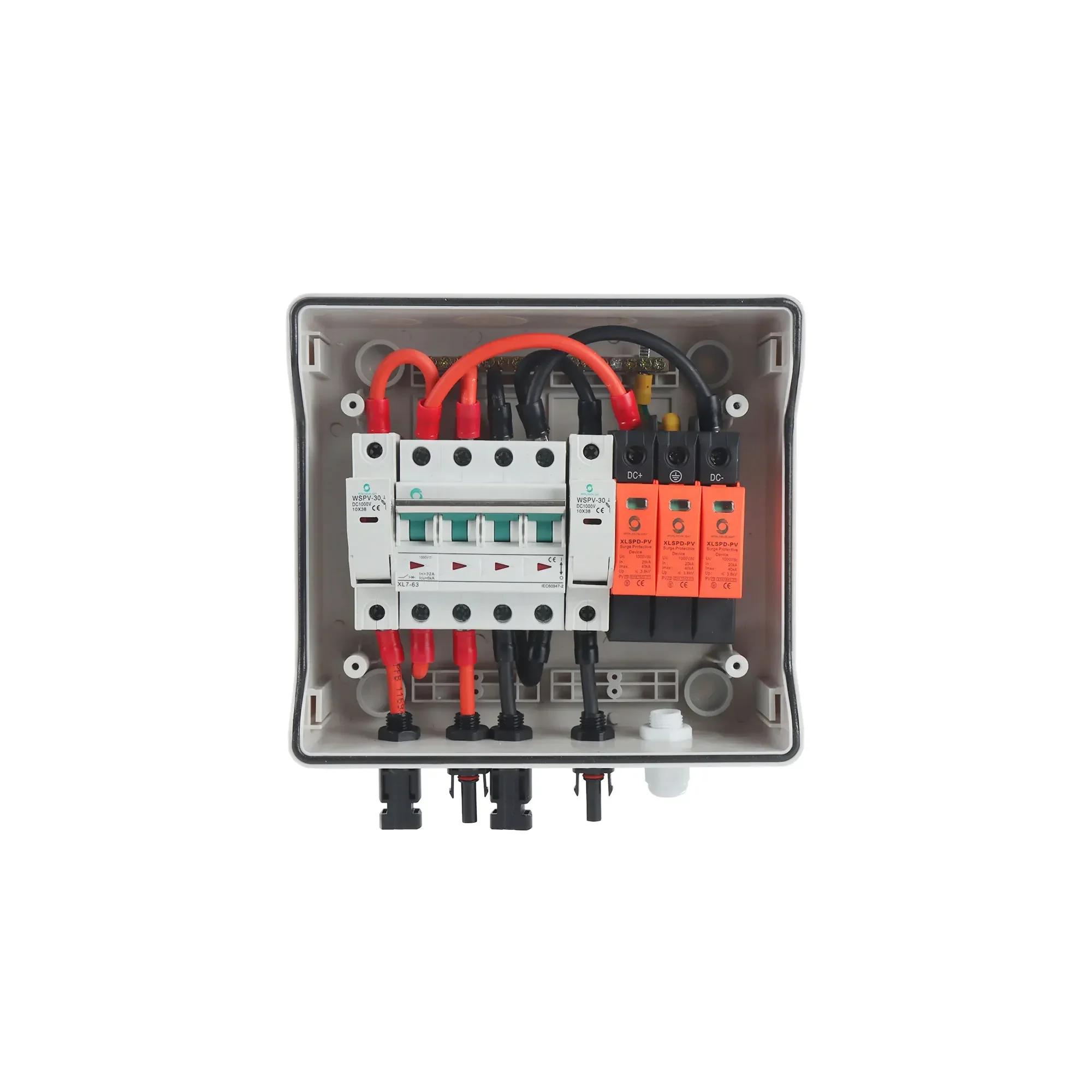 

CE WSDB-PV1/1 IP65 1 In 1 OUT 1 Strings Array 32A 1000V DC Solar PV Combiner Box For Solar System With WSPN-9 WAYS BOX