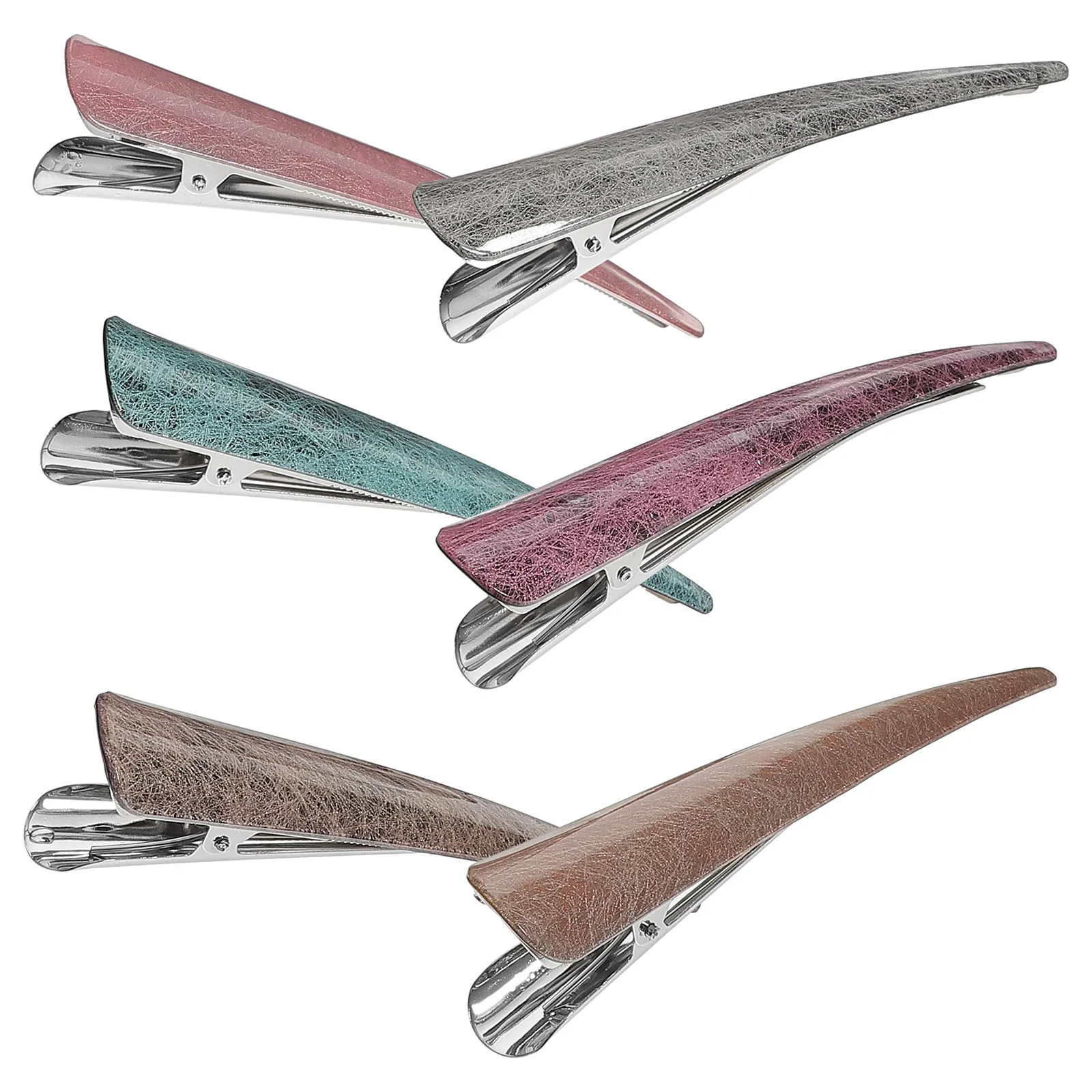 

Набор из 6 заколок для волос для девочек: модные акриловые зажимы-уточки в форме бычьего рога для хвоста, аксессуары для укладки волос