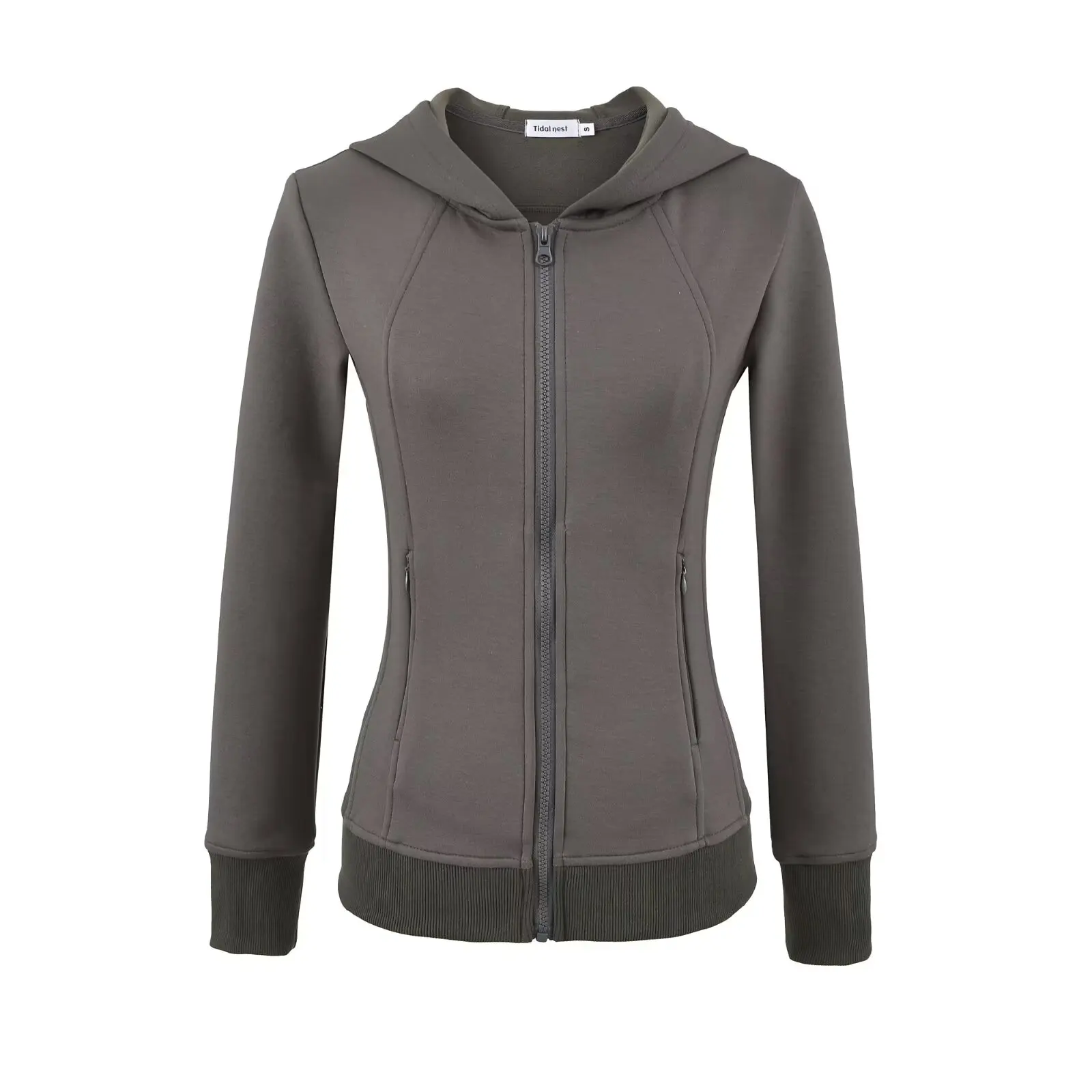 Slim Fit American Zipper Hooded Thin Fce Long Sve Waist Cinching Elastic Sweatirt Women Autumn Winter Versatile Long ...