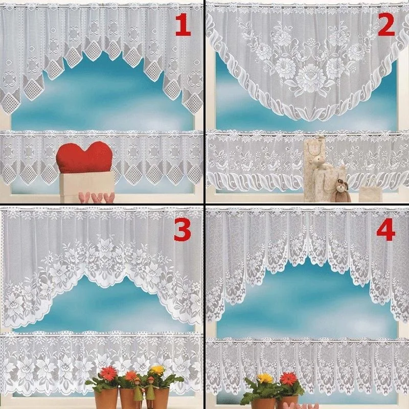 2PCS/set Elegant Lace Coffee Cafe Window Tier Curtain Kitchen Dining Room Home Decor Set