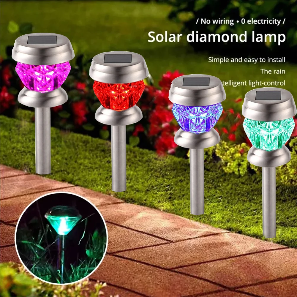 

Solar straight pole diamond light LED outdoors waterproof lawn ground plug landscape courtyard creative garden decorative lamps