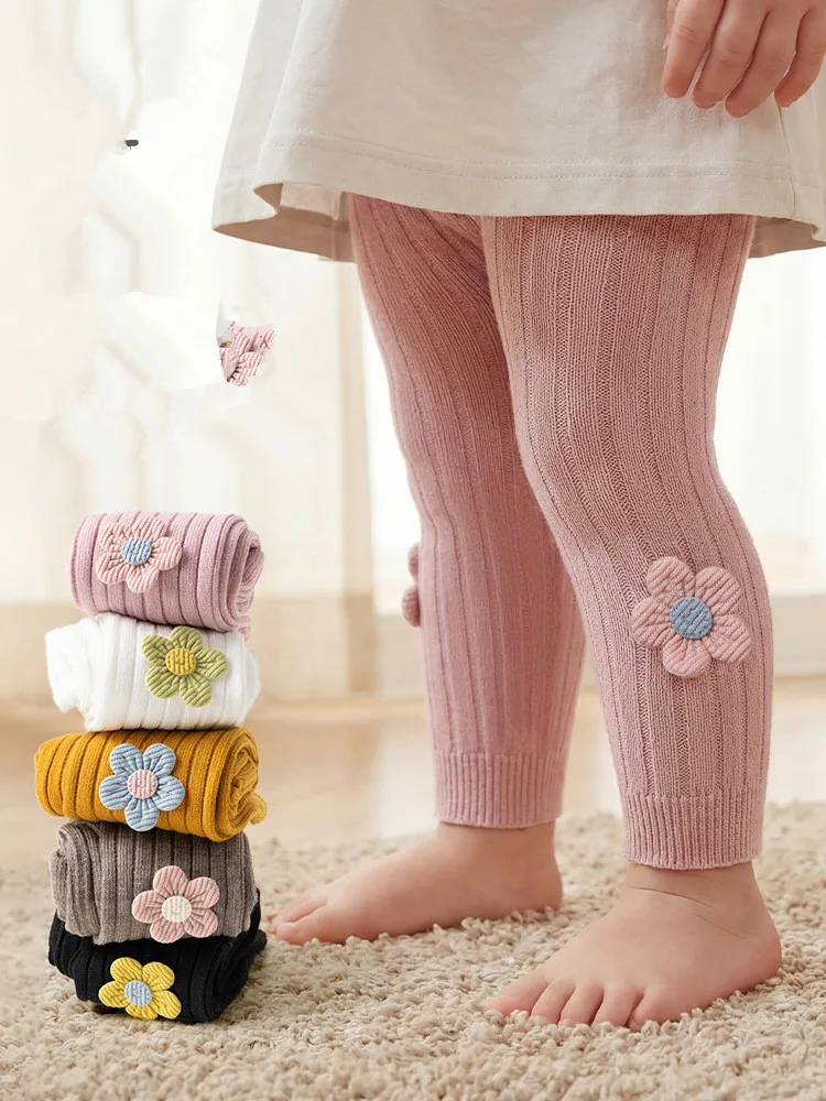 Baby Girl Leggings Autumn Pants Baby Pantyhose Child Toddler Pant Flower Knitting Trousers For Kids Spring