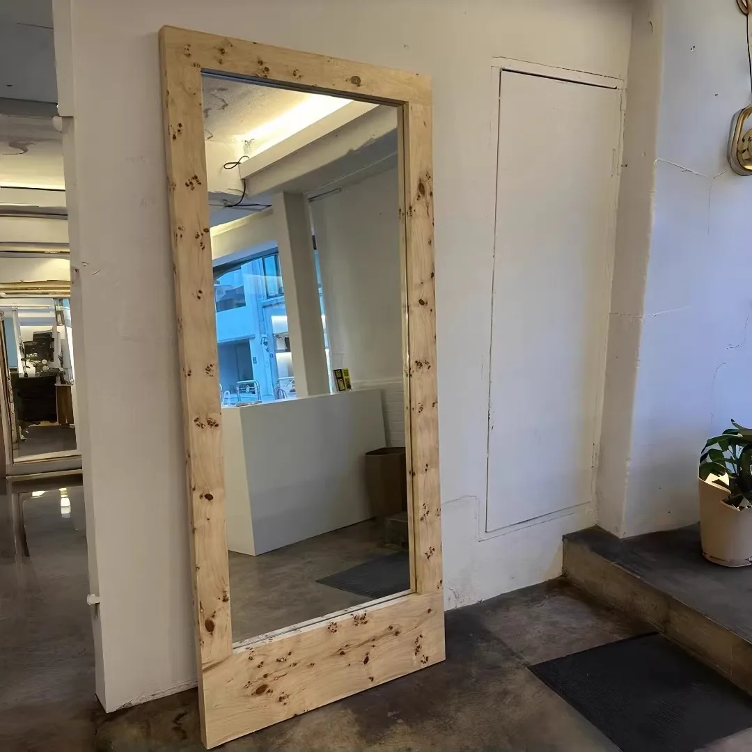 .French Luxury Hotel Decoration Customized full-Length Mirror Timber Frame Living Room Bedroom High-Definition Dressing Mirror