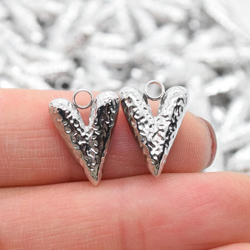 6pcs V Shape Heart Stainless Steel Charms Simple Cute Hearts Pendant For Earring Bracelet Charm Diy For Jewelry Make