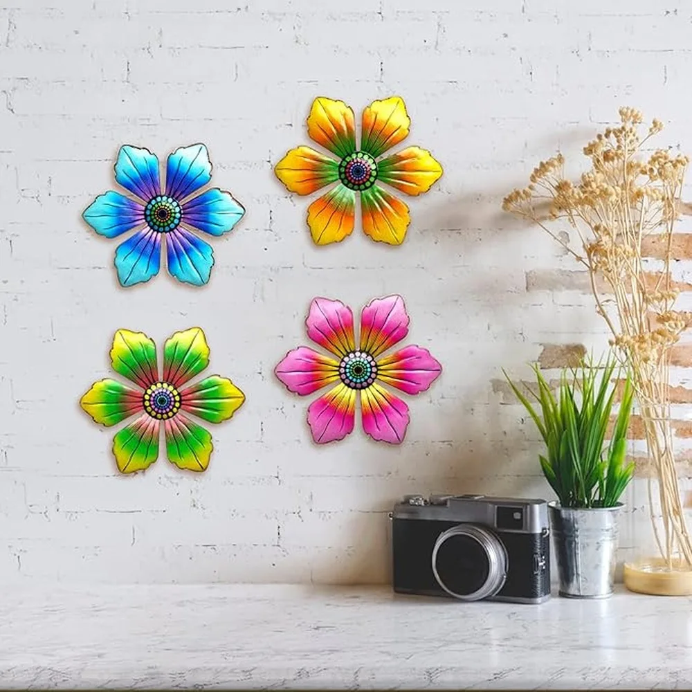 Patio Decor Metal Flowers Wall Decor Outdoor Wall Art Unique Vibrant Look For Garden Display