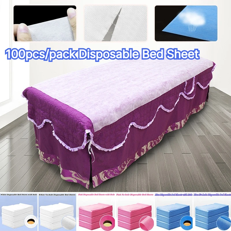100pcs/pack Disposable Bed Sheet SMS Fabric Thin Type Massage Table Bed Cover for Beauty Salon Portable Travel Hotel Sheet