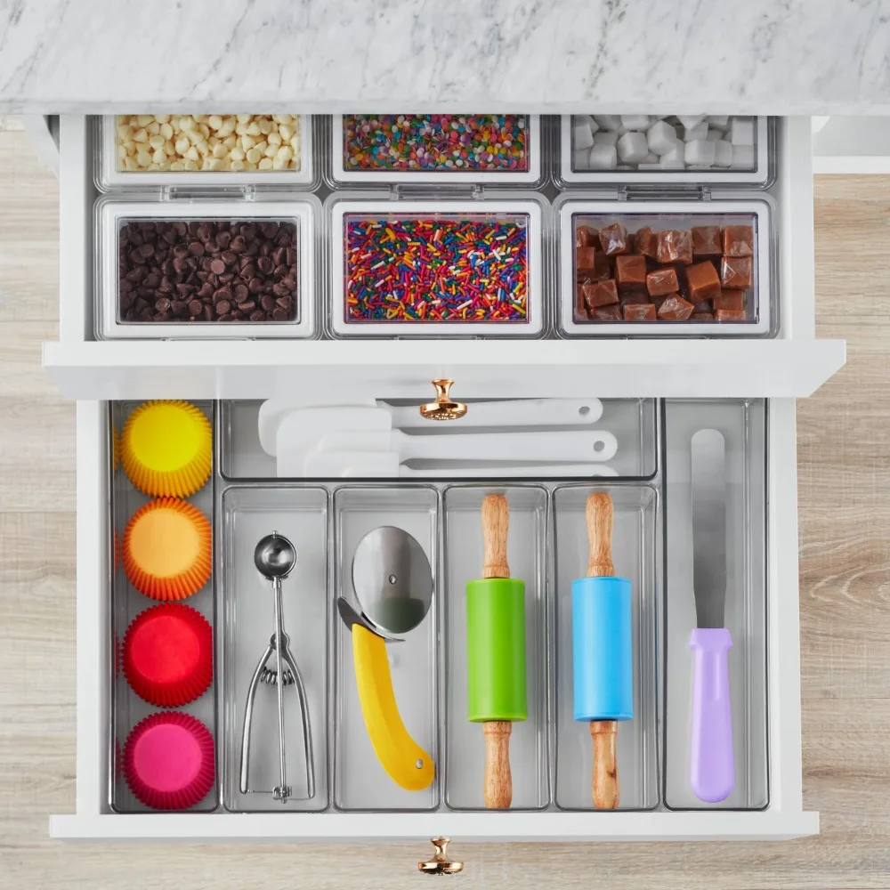 6 Piece Kitchen Drawer Edit, Clear Plastic Storage System