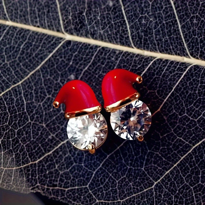 

Huitan Happy Christmas Stud Earrings for Women Hot Little Red Riding Hood Earrings with Shiny CZ Dainty Accessory Trendy Jewelry