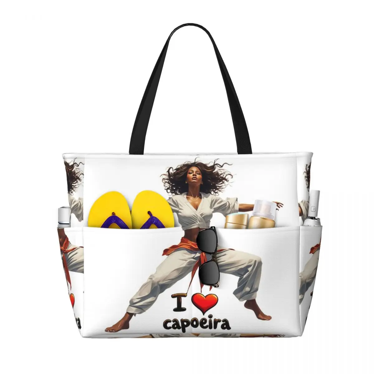 

Dynamic Capoeira Art I Love Capoeira Design Beach Tote Bag Sport Gym Yoga Duffle Large Tote Bag Women Travel Bag Fitness bag