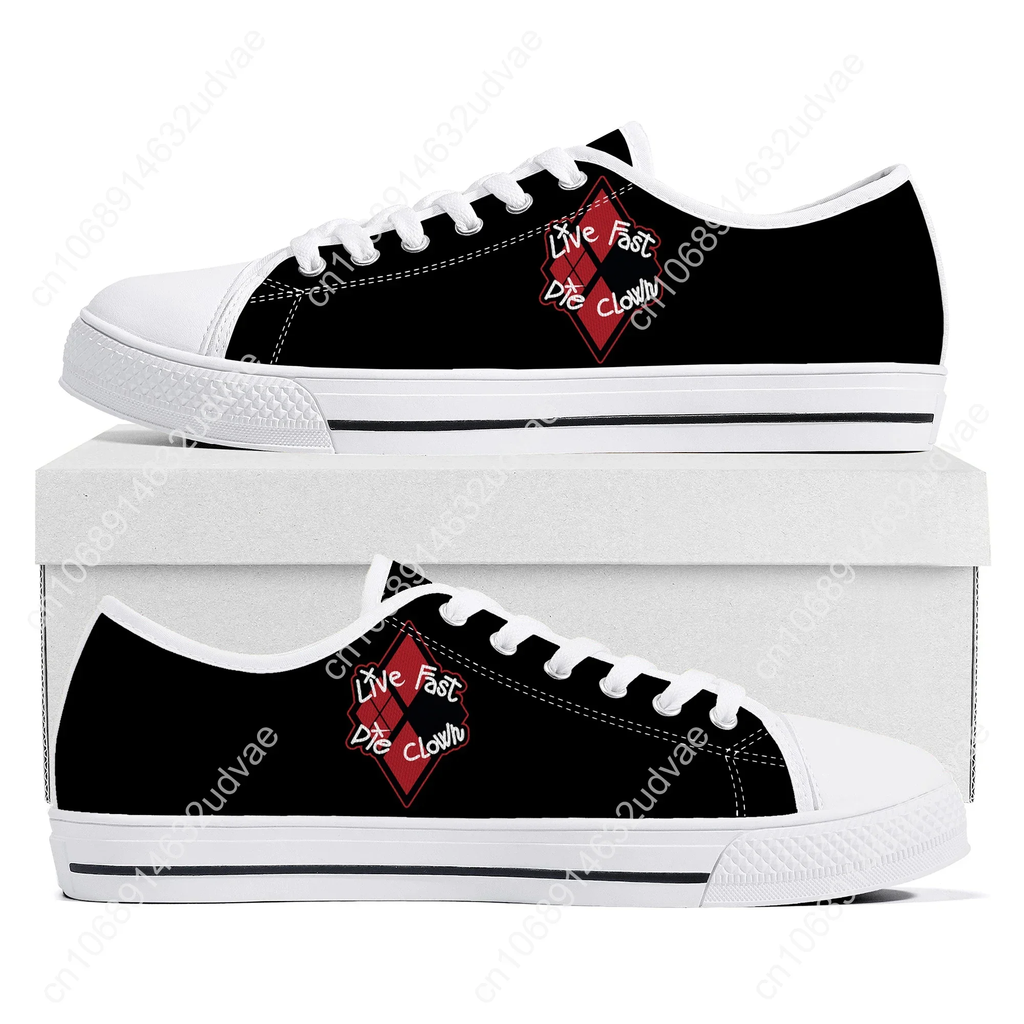 Baskets basses en toile pour hommes et femmes, chaussures de couple décontractées, chaussures de clown Live Fast Die, baskets sur mesure pour adolescents, rencontre, haute qualité