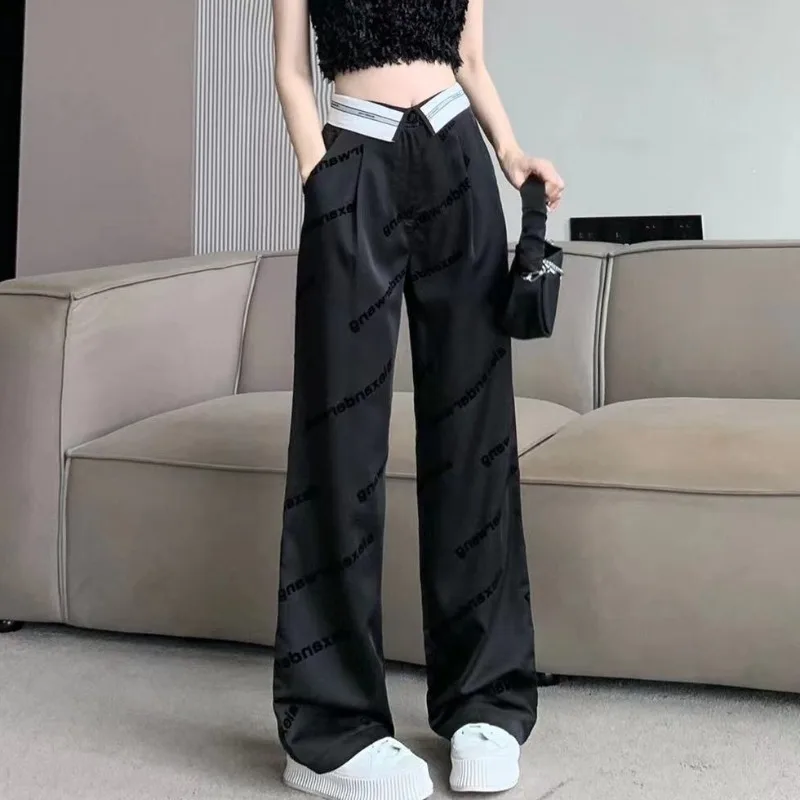 Chic New Sports Pants Women High Waist Black American Trousers OL Casual Loose Straight Wide Leg Pants Female