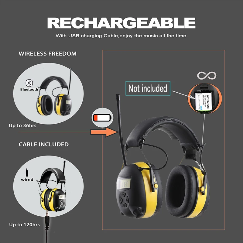 Electronic Bluetooth 5.0 Headphone Earmuffs FM/AM Radio Hearing Protection Headset Safety Rechargeable Ear protector