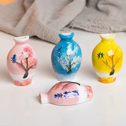Artistic Handcrafted Ceramic Magnet Vase Flower Pattern Refrigerator Decor Unique Home Gift