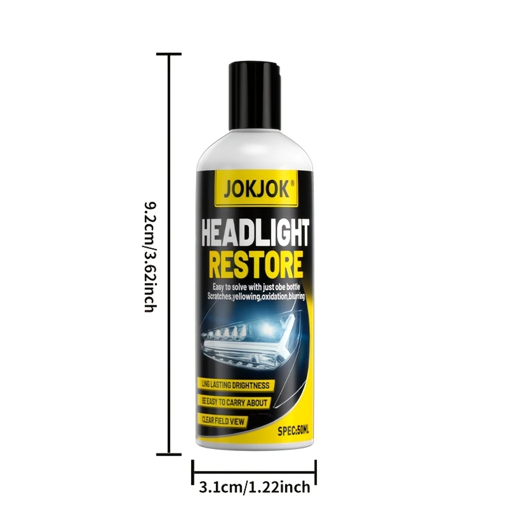 50ml Professional Car Headlight Restoration Kit | Removes Yellowing, Oxidation, and Haze - Enhances Brightness with Polishing Co