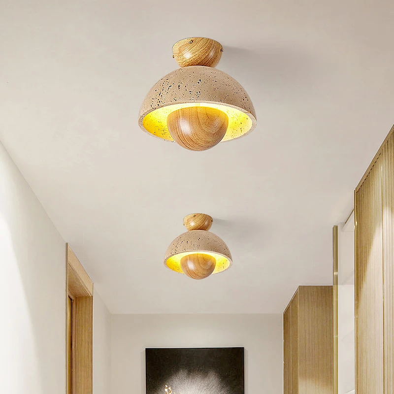 

WECUS Vintage Natural Stone LED Ceiling Lamp Wabi-sabi Living Room Decoration Aisle Corridor Light Japan Solid Wood Balcony Lamp