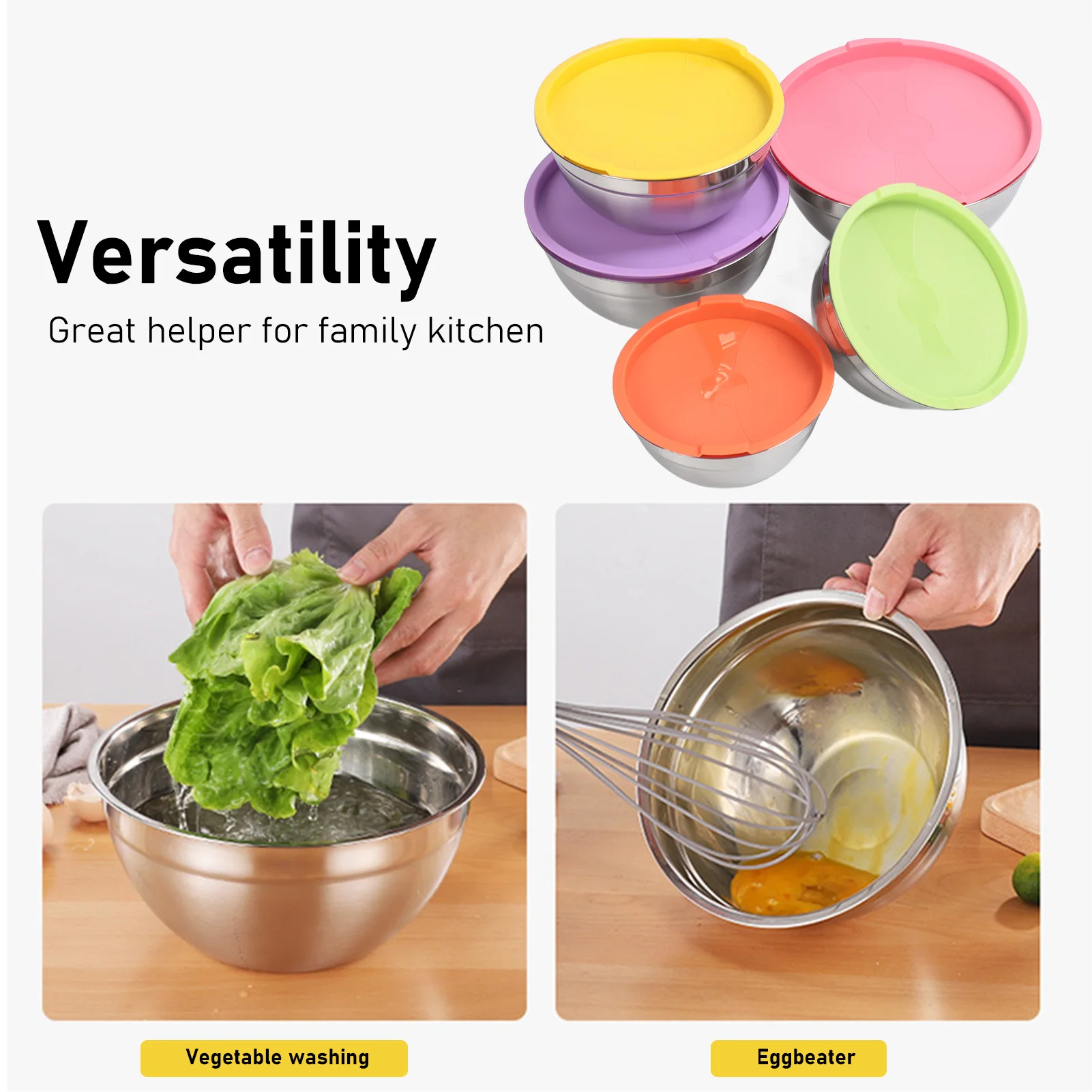 

Mixing Bowl 5PCS Prep Bowls Stainless Steel Heat Resistant Airtight Lids Mixing Bowls Stackable Easy Cleaning for Baking