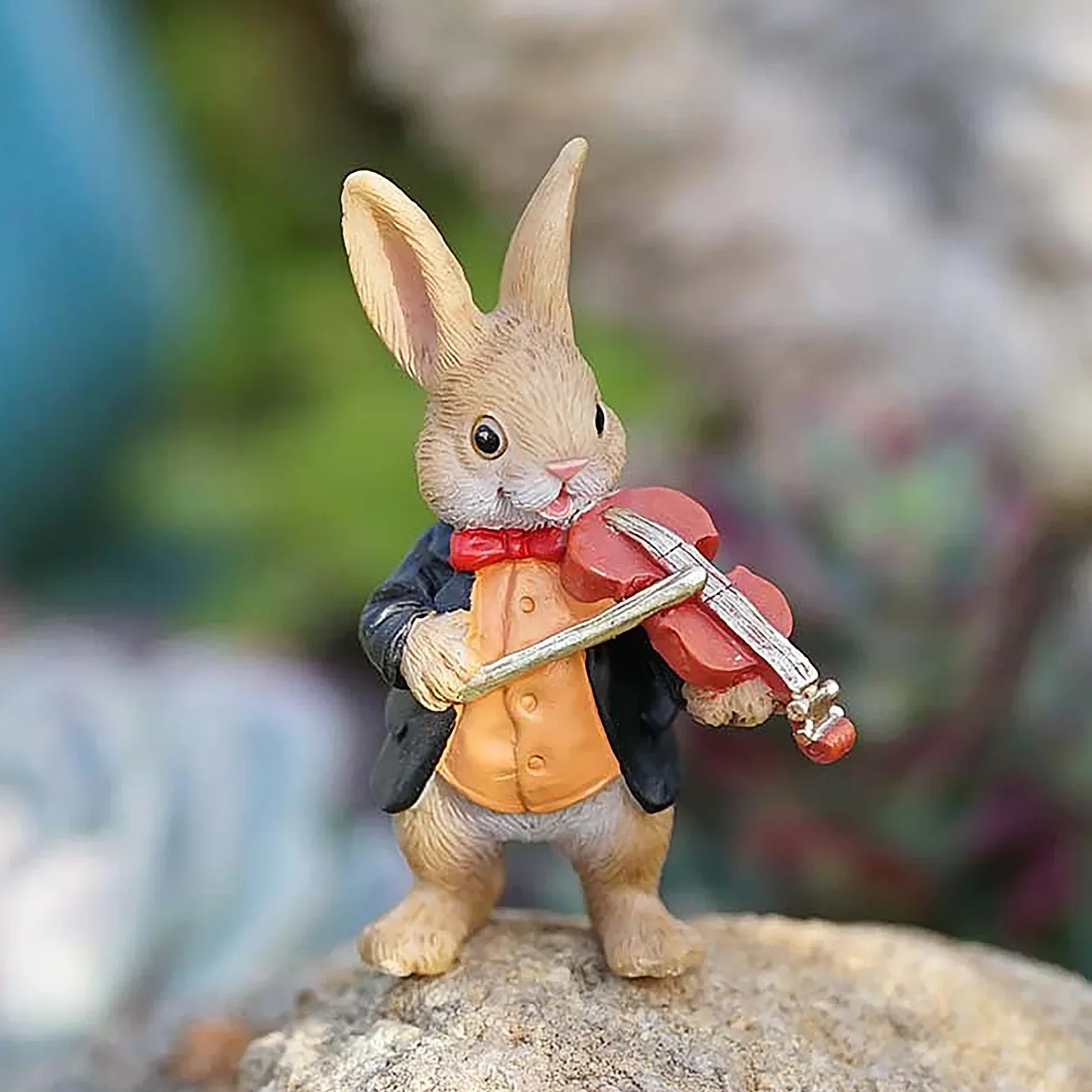 Easter Rural Bunny Statue, Mini Sculpture, Resin Crafts, Succulent Flowerpot Decoration for Balcony Potted Plant Ornament