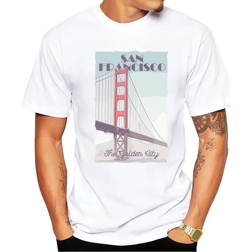 2023 Men's Fashion SAN FRANCISCO BRIDGE Design T-Shirt Cool Creative Printing Tops