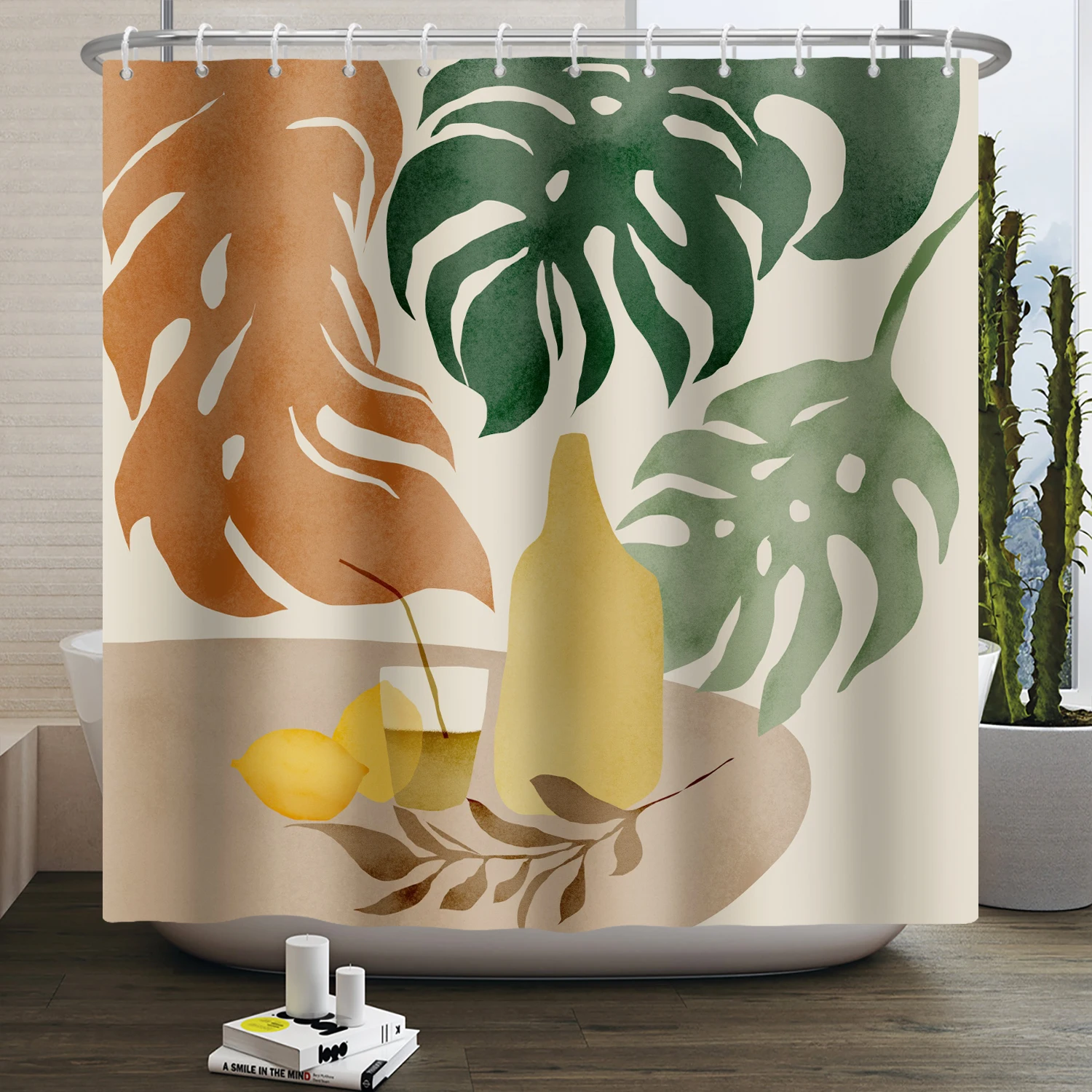 Nordic Minimalist Boho Style Morandi Color Block Shower Curtain Waterproof Polyester Bath Curtain For Bathroom Decor Curtains