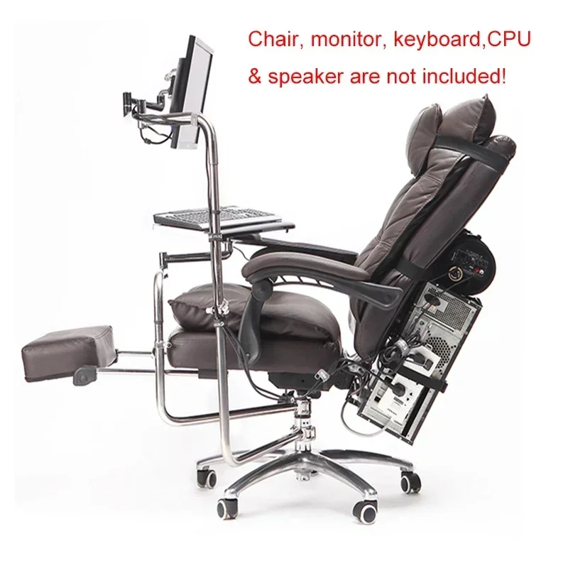 Full Motion Chair Shaft Monitor Mount Keyboard Holder +Chair Arm Clamp Elbow Wrist Support Mouse Pad for Game Office