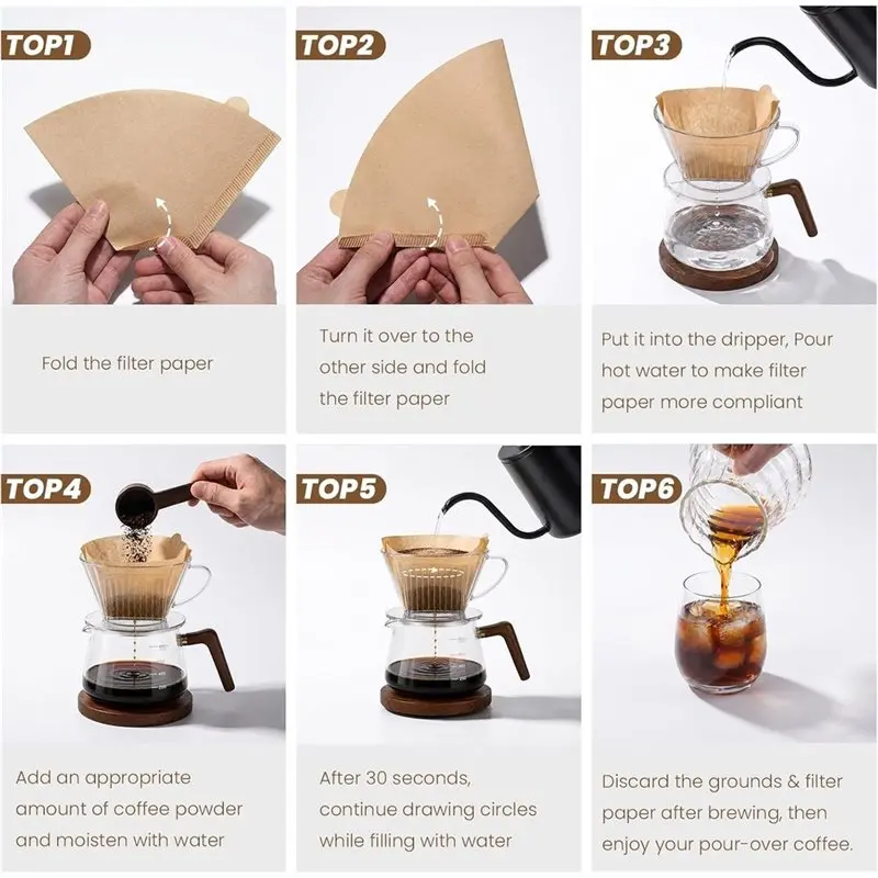 T19C 200 Count 4 Cone Coffee Filters, Unbleached Natural Paper Coffee Filters For 8-12 Cup Coffee Makers, Disposable