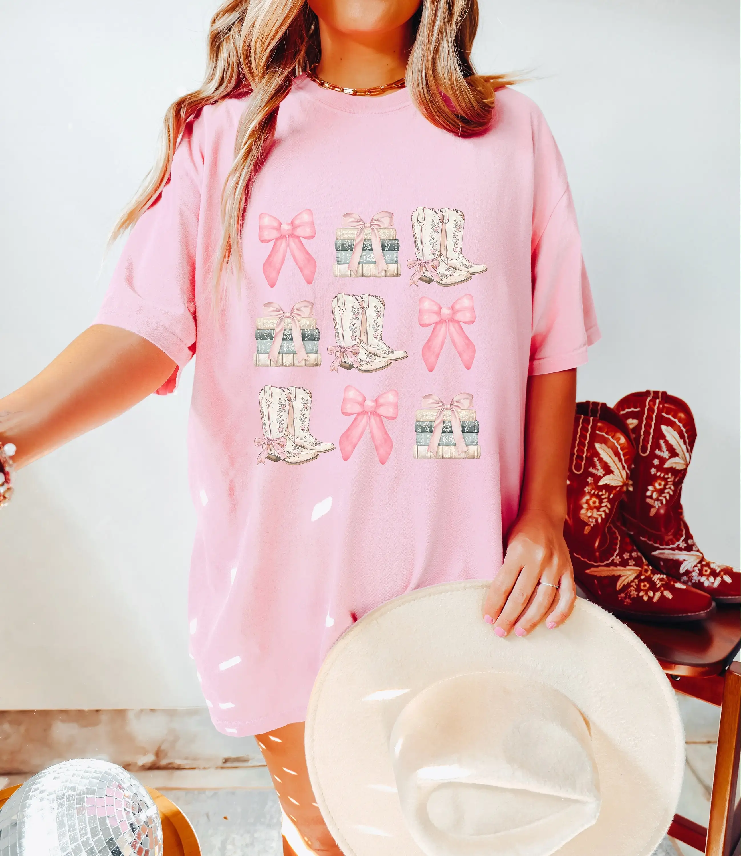 Coquette Cowgirl T Shirt Comfort Colors Pink Bow Western Girly Horse Lover Aesthetic Soft Girl